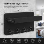 Nekon Key Holder Wall Mount, 8.5 Inch Small Home Decor Wooden Wall Organizer with 4 Hooks and Shelf, Key and Mail Holder for 