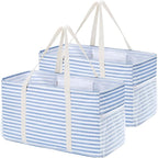 Lifewit Extra Large Tote Bag, Reusable Grocery Bags with Metal Wire Frame and Handles, Standing Utility Foldable Shopping Bags for Storage, Picnics, Beach, Laundry, Car, 46L, 2 Pack, Blue