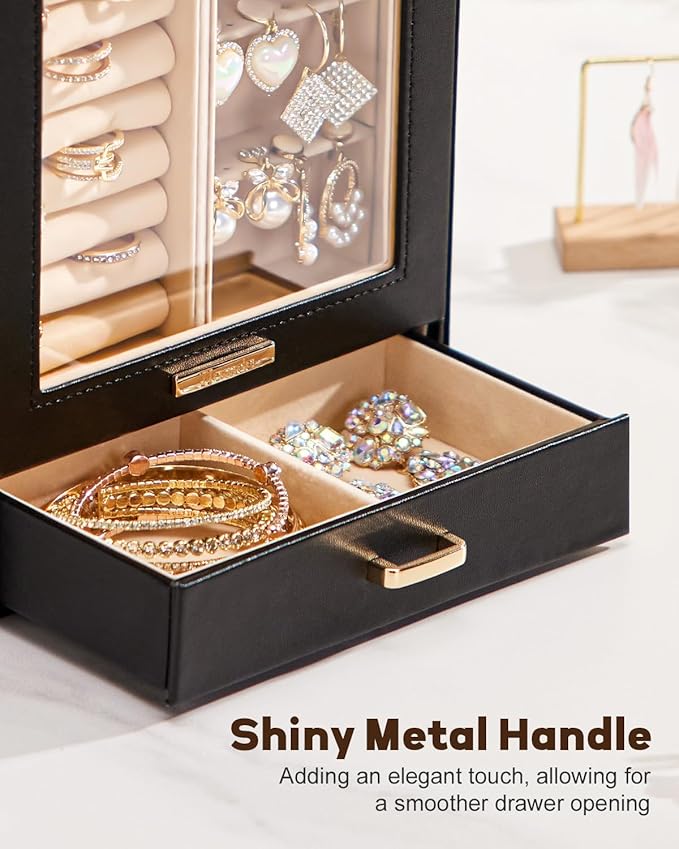 Homde Jewelry Organizer Girls Women Jewelry Box for Necklaces Rings Earrings Gift Bracelets Storage Case (Black + Gold)