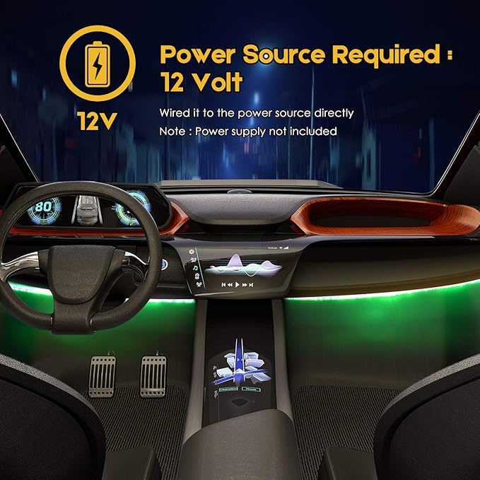 Green (515-525nm) LED Strip Lights 12V Waterproof for Auto Car Truck Boat Motorcycle Interior Lighting 12'' 30CM 2835 SMD UL Listed Pack of 4