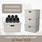 Graciadeco Medium 15" 21 Quart Collapsible Stackable Storage Bins with Lids, 3 Packs Beige Foldable Fabric Closet Boxes Heavy