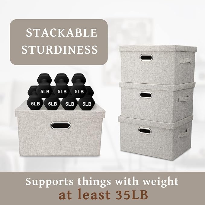 Graciadeco Medium 15" 21 Quart Collapsible Stackable Storage Bins with Lids, 1 Pack Beige Foldable Fabric Closet Storage Boxe
