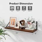 Floating Shelves for Wall, 24W x 8D Wide Bookshelf with Brackets Set of 3, Wood Wall Mounted Shelves for Living Room, Kitchen