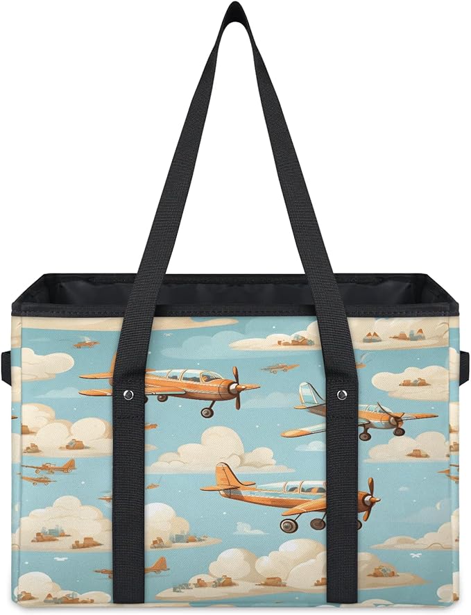 Reusable Grocery Bags Heavy Duty Shopping Bags Foldable Large Tote Bags with Long Handles & Hard Bottom