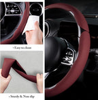 Car Steering Wheel Cover Leather Snap On 3Pcs Set Non-Slip Protector Wrap Steering Wheel Accessories 14.5-15 inch Universal W