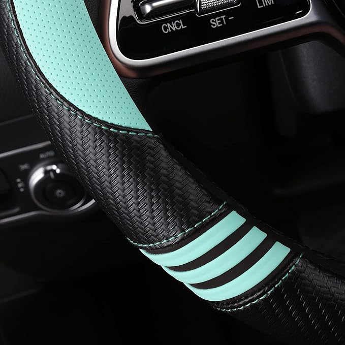 HighnessHwoo Car Steering Wheel Covers for Women Girl Padded Carbon Fiber PU Leather Cute Cartoon Auto Interior Accessories f