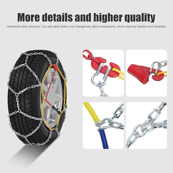 Portable Snow Tire Chains, Semi-Automatic Tighten Snow Traction Chains, Easy Install Emergency Tire Chains for Passenger Cars