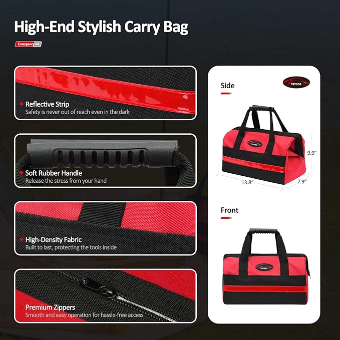 Vetoos Car Roadside Emergency Kit with Jumper Cables, Auto Road Side Safety Kit for Vehicles - with Premium Carry Bag, Repair