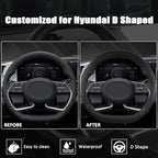 West Llama Flat Bottom Car Steering Wheel Cover for Hyundai,D Shaped Steering Wheel Cover for Tucson,Sonata,Elantra,Santa Fe,