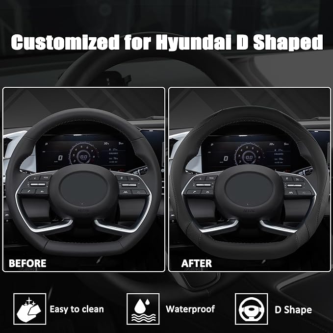 West Llama Flat Bottom Car Steering Wheel Cover for Hyundai,D Shaped Steering Wheel Cover for Tucson,Sonata,Elantra,Santa Fe,
