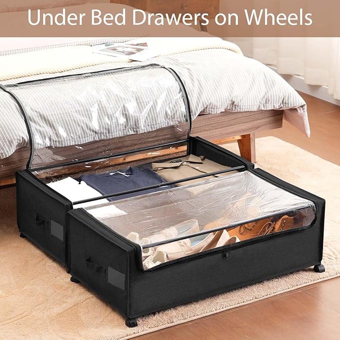Under Bed Storage with Wheels, Under The Bed Storage Drawers On Wheels, Rolling Underbed Drawers, Lockable, Heavy Duty, XXXXL