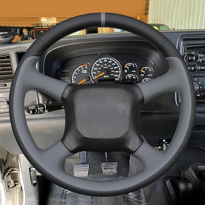 MEWANT Hand Stitch Black Grey Faux Leather Steering Wheel Cover for Chevy Silverado 1500 Astro Blazer C/K Kodiak S10