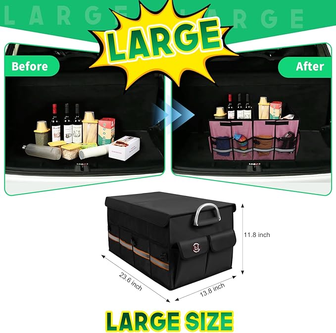 Trunk Organizer, LIBZAKI Cargo Organizer, Premium Multi Compartments Collapsible Portable Trunk Storage for auto, SUV, Truck,