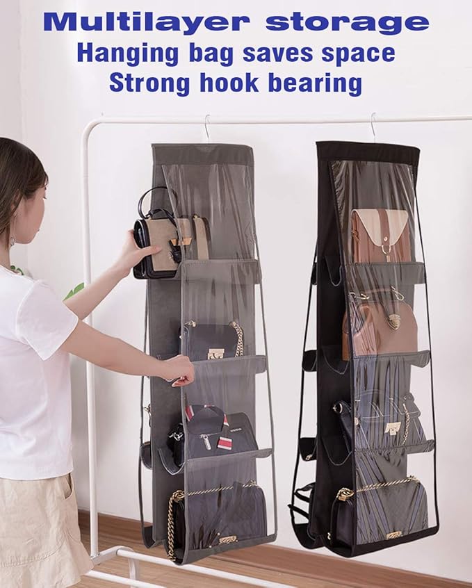 AARAINBOW 2 Packs Hanging Handbag Purse Organizer, Purse Bag Organizer Storage, 8 Pockets Hanging Bag Organizer for Closet Ra