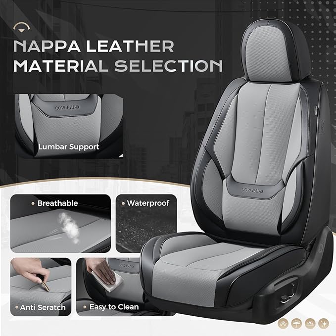 Coverado Seat Covers, Car Seat Covers Full Set, Leather Seat Covers for Cars, Car Seat Protector, Black Car Seat Covers Front
