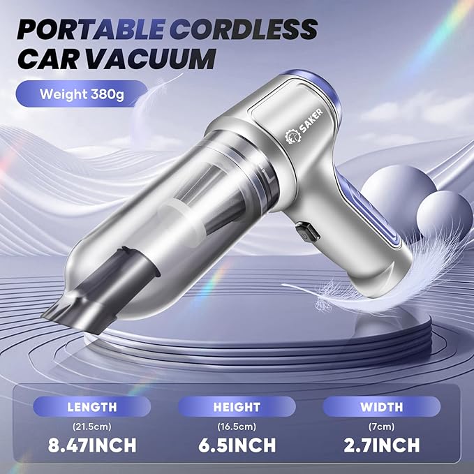 Saker Car Vacuum Portable Cordless 15000PA,3 in 1 Handheld Vacuum with Brushless Motor for Car, Office and Home Cleaning Blue