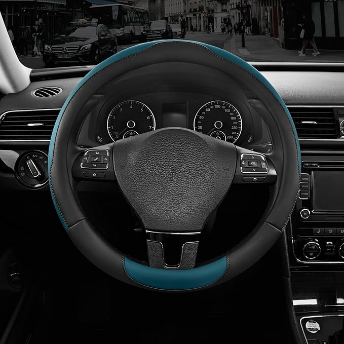 Road Comforts Steering Wheel Cover, Breathable Anti-Slip Leather Steering Wheel Cover, Universal Fit 14.5–15 Inch, Comfortabl