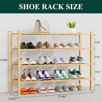 Smiry Shoe Rack, 4 Tier Thick Long Bamboo Shoe Organizer, Stackable Free Standing Wooden Shoe Storage Shelf for Closet, Entry