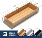 VeyFey Bamboo Drawer Organizer, Stackable Utensil Organizer for Kitchen, Bamboo Storage Box Wood Silverware Tray for Drawer 1