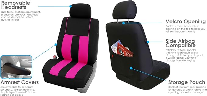 FH Group Car Seat Cover Front Set Striking Striped Car Seat Covers with Front Seat Covers and Rear Split Bench, Universal Fit