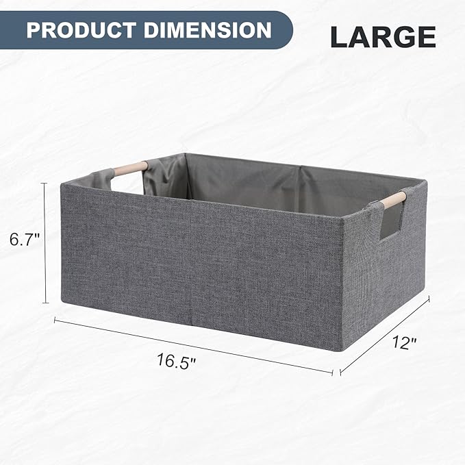 ANMINY 6PCS Storage Baskets for Organizing Collapsible Fabric Storage Bins Boxes with Wood Handles Closet Shelves Cube Organi