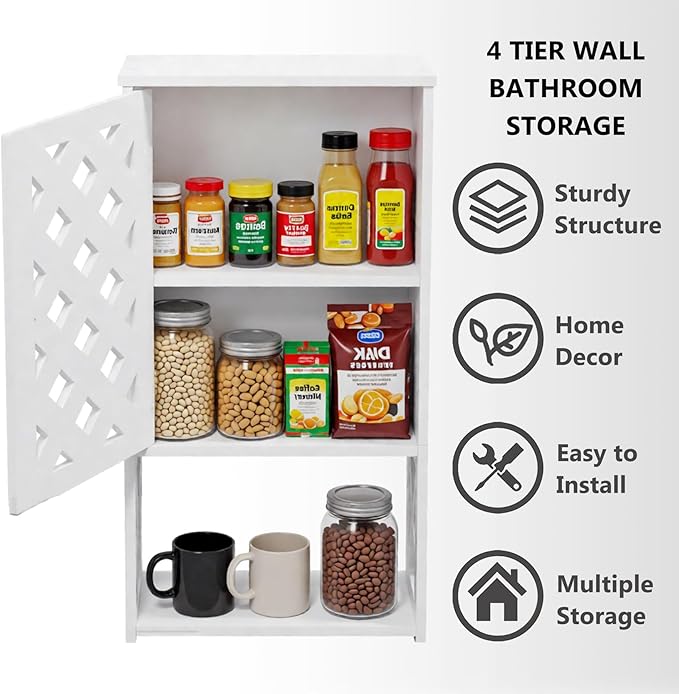 Wall Bathroom Cabinet Over The Toilet, Small White Medicine Cabinet with Shelves, Space-Saving Storage Organizer for Bathroom