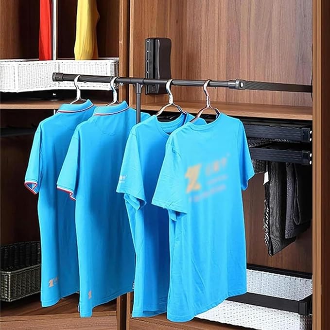 Pull-Down Wardrobe Clothes Rail - Extendable Pull Out Closet Rod, Extendable Wardrobe Rail Tube Rod, Hanging Rod for Closet S