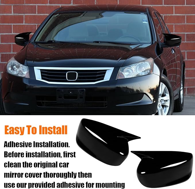 Yumzeco 2PCS Compatible with Honda Accord Ox Horn Side Mirror Covers 8th Gen W/O Stand Cover 2008-2012, Driver and Passenger Side Door Rearview Mirror Caps for Honda Accord W/O Light Hole-Glossy Black