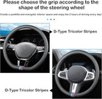 Tricolor Stripes D-Type Steering Wheel Cover, Cute Steering Wheel Cover for Women, 14.5-15 Inch Non-Slip Breathable Microfibe