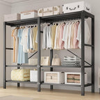 Heavy Duty Portable Closet Wardrobe, Garment Rack with Cover & Hanging Rods, Freestanding Wardrobe with Magnetic Door, Metal 