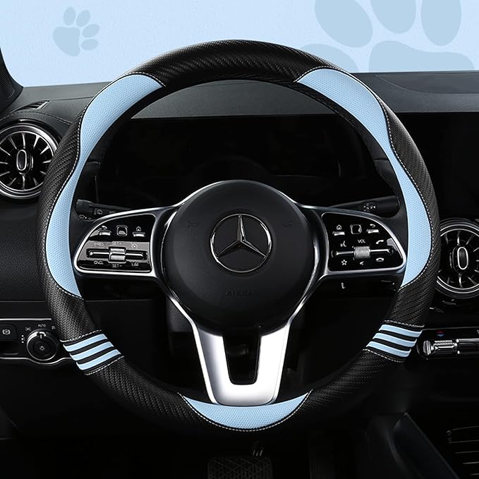 HighnessHwoo Car Steering Wheel Covers for Women Padded Carbon Fiber PU Leather Cute Auto Interior Accessories for Vehicle, S