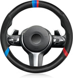 Carbon Fiber Steering Wheel Cover, Non-Slip and Sweat Absorbent, 15" Steering Wheel Covers for X5 X3 Men Women, Black