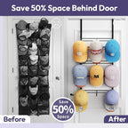 SWTYMIKI Over Door Hat Organizer - 3 Tier Metal Adjustable Wall Mounted Hat Rack with 9 Hooks Design, Hanging Baseball Cap Or