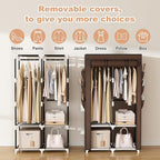 VTRIN Portable Closet Wardrobe for Hanging Clothes with 4 Storage Shelves, 2 Hanging Rods and 6 Pockets, Stable and Easy Asse