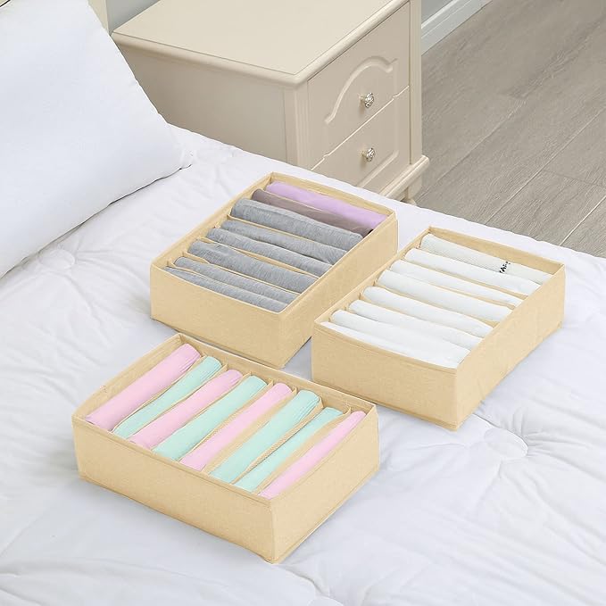 Qozary 4 Pack Drawer Organizers for Clothing, 8 Grids Foldable Closet Organizers and Storage Bins for Bedroom, Dresser Organi