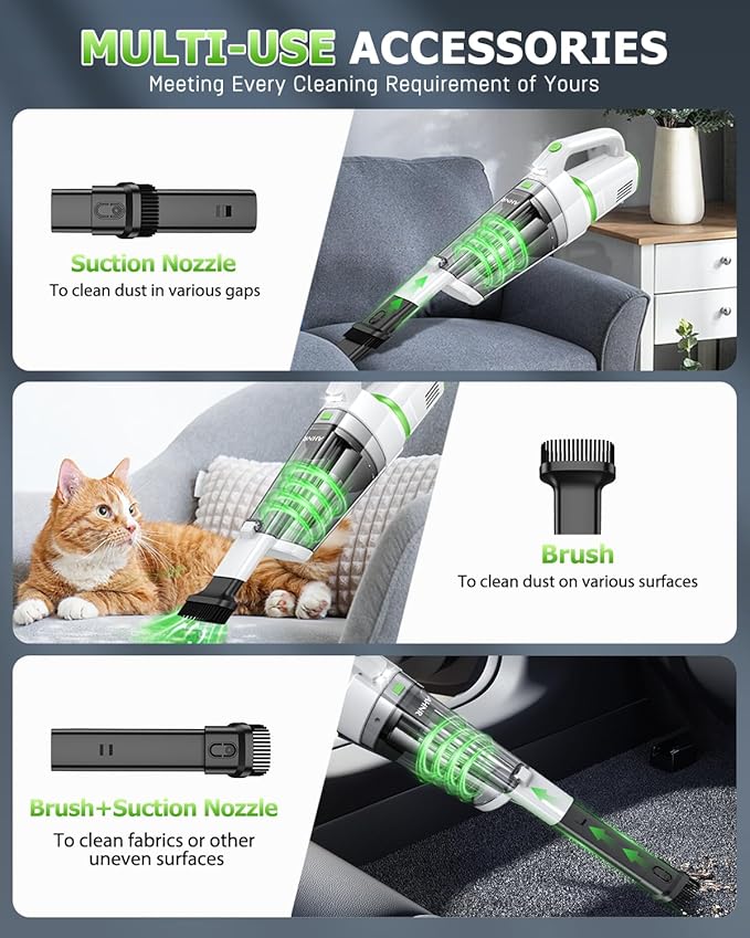 AHNR Handheld Vacuum Cordless, 16000PA Powerful Suction Hand Held Vacuum Dust Busters Cordless Rechargeable with LED Light & 