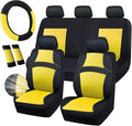 CAR PASS Universal 13PCS 3D Air Mesh-100% Breathable Seat Covers Full Sets Steering Wheel&Belt Cover Airbag and Rear Split Bench Compatible for 90% Automotive SUV Truck Cute Women Black Yellow