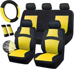CAR PASS Universal 13PCS 3D Air Mesh-100% Breathable Seat Covers Full Sets Steering Wheel&Belt Cover Airbag and Rear Split Bench Compatible for 90% Automotive SUV Truck Cute Women Black Yellow
