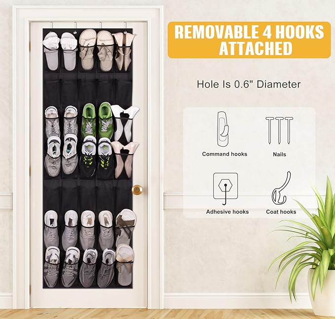 MISSLO 35 Large Pockets Over the Door Shoe Rack for Door Sturdy Oxford Over the Door Shoe Organizer Closet Hanging Shoe Holde