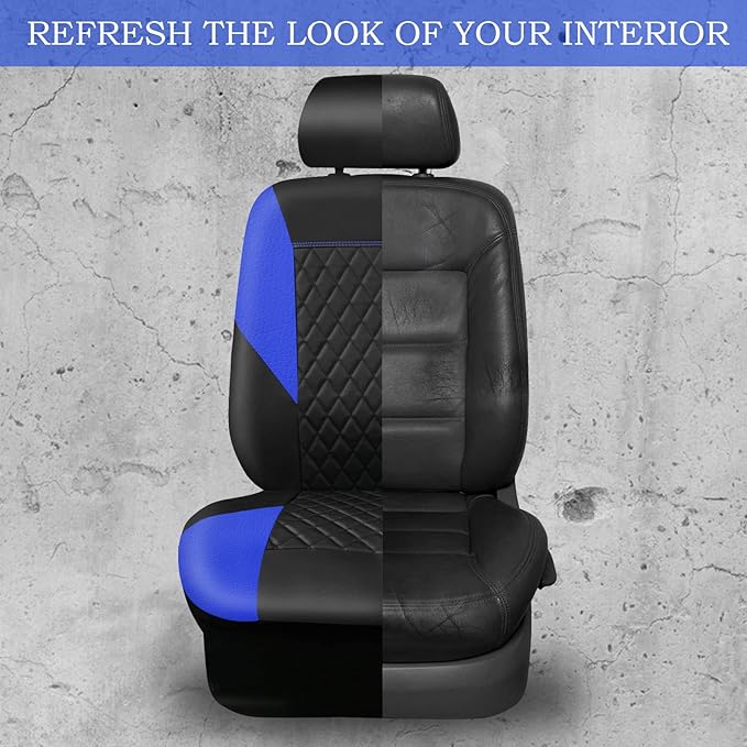 CAR PASS Leather Seat Covers-Universal Quilting Car Seat Cover with 5mm Composite Sponge Inside,Airbag Compatible,Front and R
