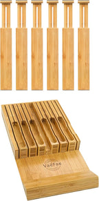 VaeFae Adjustable Bamboo Drawer Dividers and Bamboo Knife Drawer Organizer Bundle