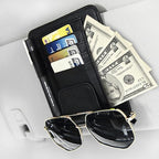 Small Leather Sun Visor Organizer for Car and Truck - Sunglass Holder, Card Sleeve Pocket, Document Holder for Registration, Driving License, Insurance, Pen, Chapstick