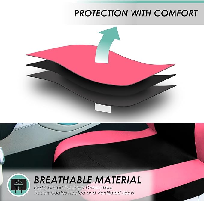 FH Group Car Seat Covers Rear Set Cloth - Universal Fit Automotive Seat Covers, Low Back Front Seat Covers, Solid Back Seat C