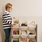 ECR4Kids 3-Tier Organizer with 9 Bins, Toy Storage, Grey/White