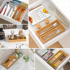 VeyFey Silverware Tray for Drawer, Stackable Kitchen Bamboo Drawer Organizer 12" x 3" x 2" Set of 2