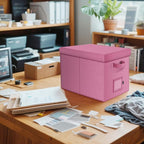 File Organizer Boxes with Lid, Linen Hanging File Storage Boxes with Handle, Collapsible Document Filling Boxes for Letter/Le