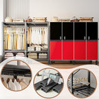 Heavy Duty Clothes Rack with Cover, Portable Wardrobe Closet with Magnetic Door & Black Steel Frame, Foldable Freestanding Ga