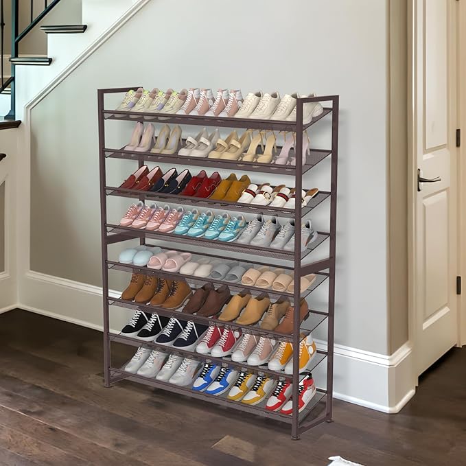 Large Shoe Rack 8 Tier Shoe Organizer, Heavy Duty Metal 4-Tier Stackable Shoe Storage Vertical Shoe Rack for Closet Front Doo