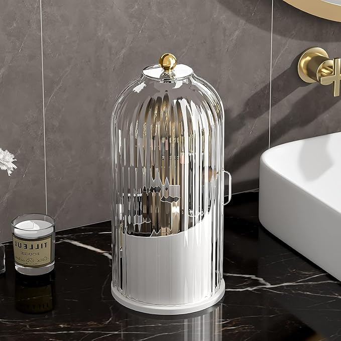 Makeup Organizer Vanity 360 Rotating Makeup Brush Holder Organizer with Lid Clear Makeup Brushes Organizer for Vanity Desktop