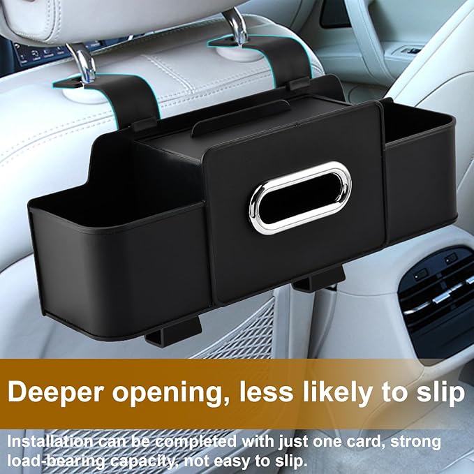 Back Seat Car Organizer, Multifunctional Car Seat Back Storage Box with Hook Tissue Box Cup Holder can Hold Phone Drinks Handbag fits Most Vehicles(COLOR:Black)